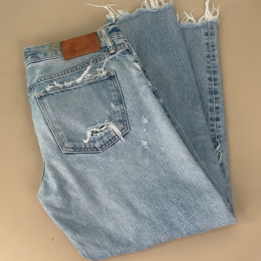 Moussey Vintage Selvedge Ripped Destroyed Jeans Latrobe Distressed Holes SZ 29